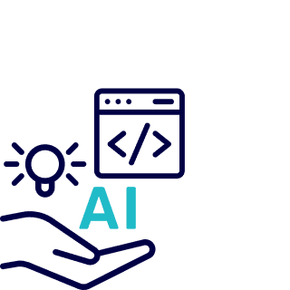 Pictogram with hand holding AI and code