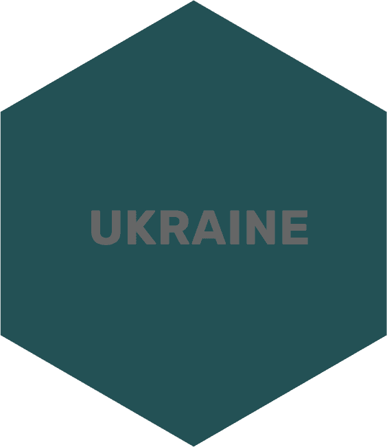Blaues Sechseck mit Text Online hackathon Ukraine darauf 